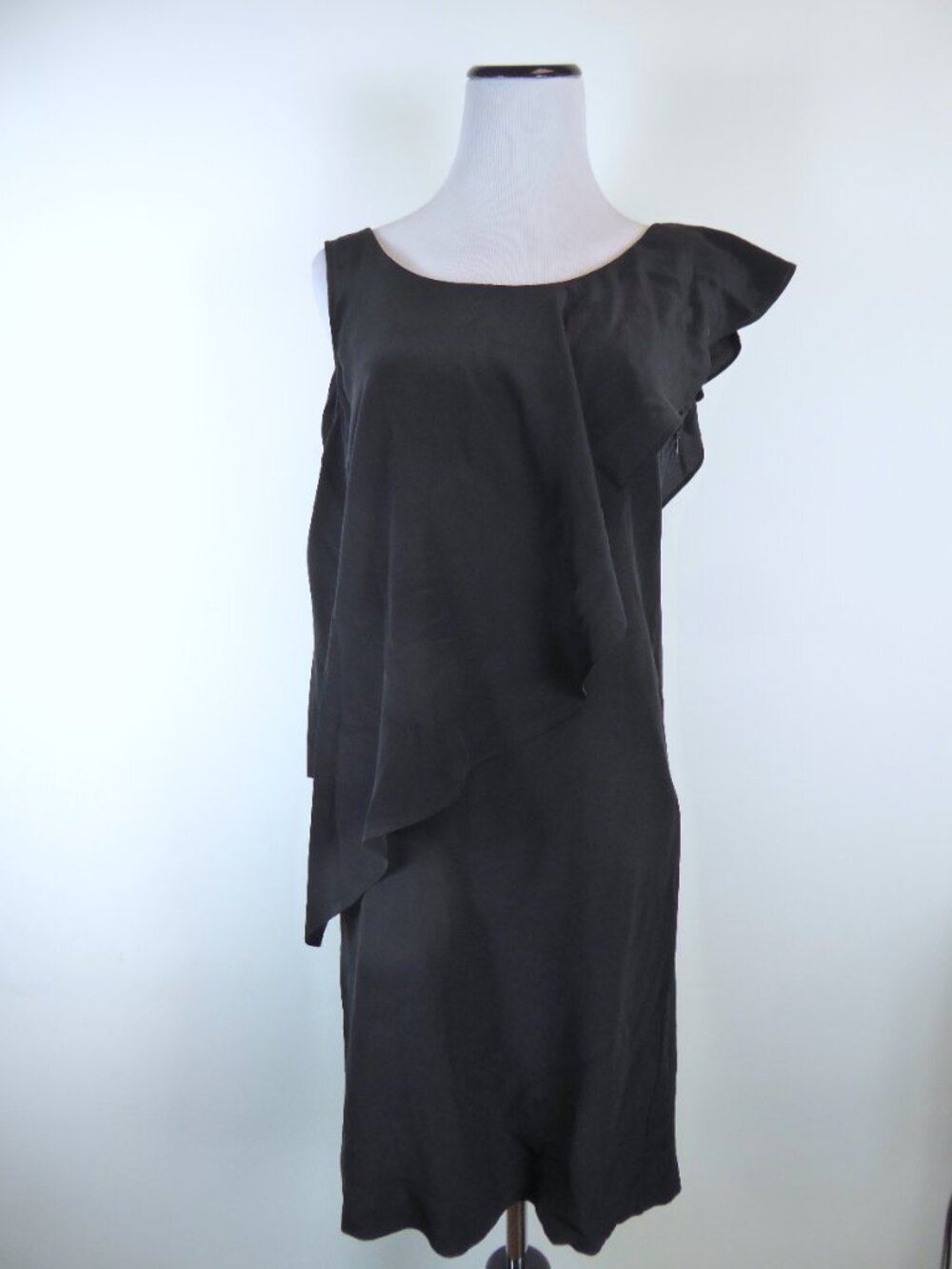 SEE BY CHLOE Dress black 100% silk 4 ruffle sleeveless party evening